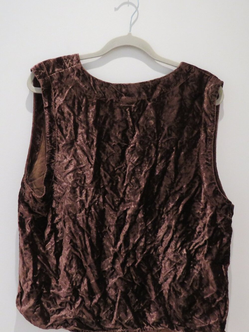 VINTAGE CP SHADES Crushed Brown Velvet Waistcoat Large 90s Lagenlook Grunge - Picture 9 of 13